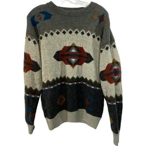 Vintage Aggio Wool Blend Aztec Print Southwestern Crew Sweater Large